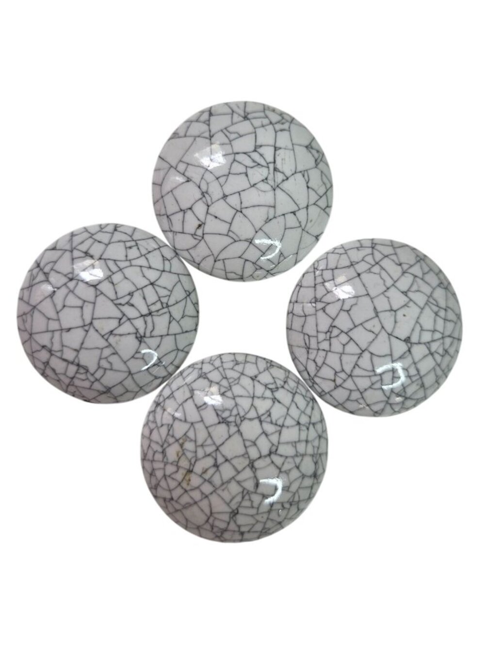 Vintage Crackle Glazed Ceramic Cabinet Knobs Set Of 4 White & Gray 1.5" Diameter